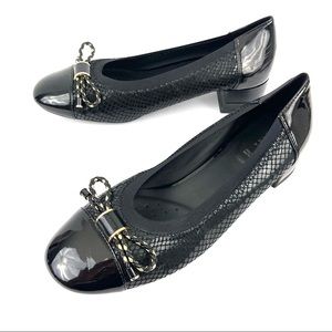 Geox Pumps Black Leather Cap Toe Bow Heels